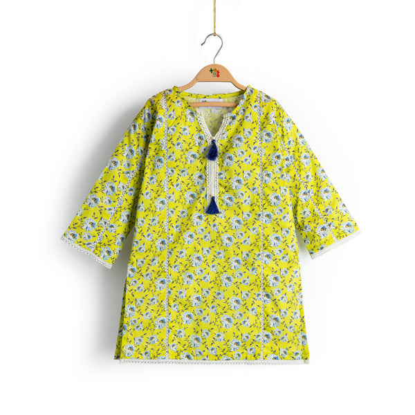 Lime Green Floral Printed Kurti