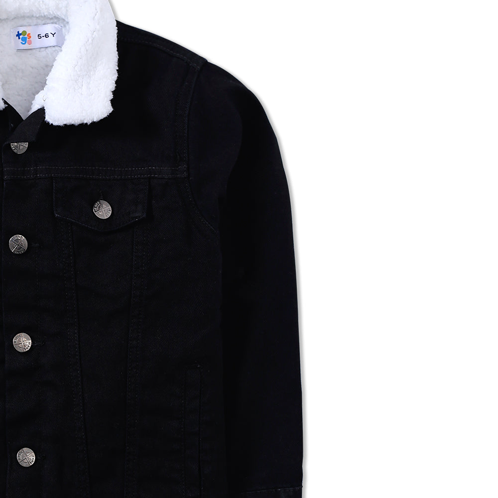 Black Denim Shearling Collar Jacket