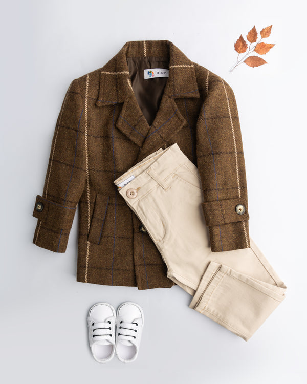 Wool Checkered Double Breasted Coat