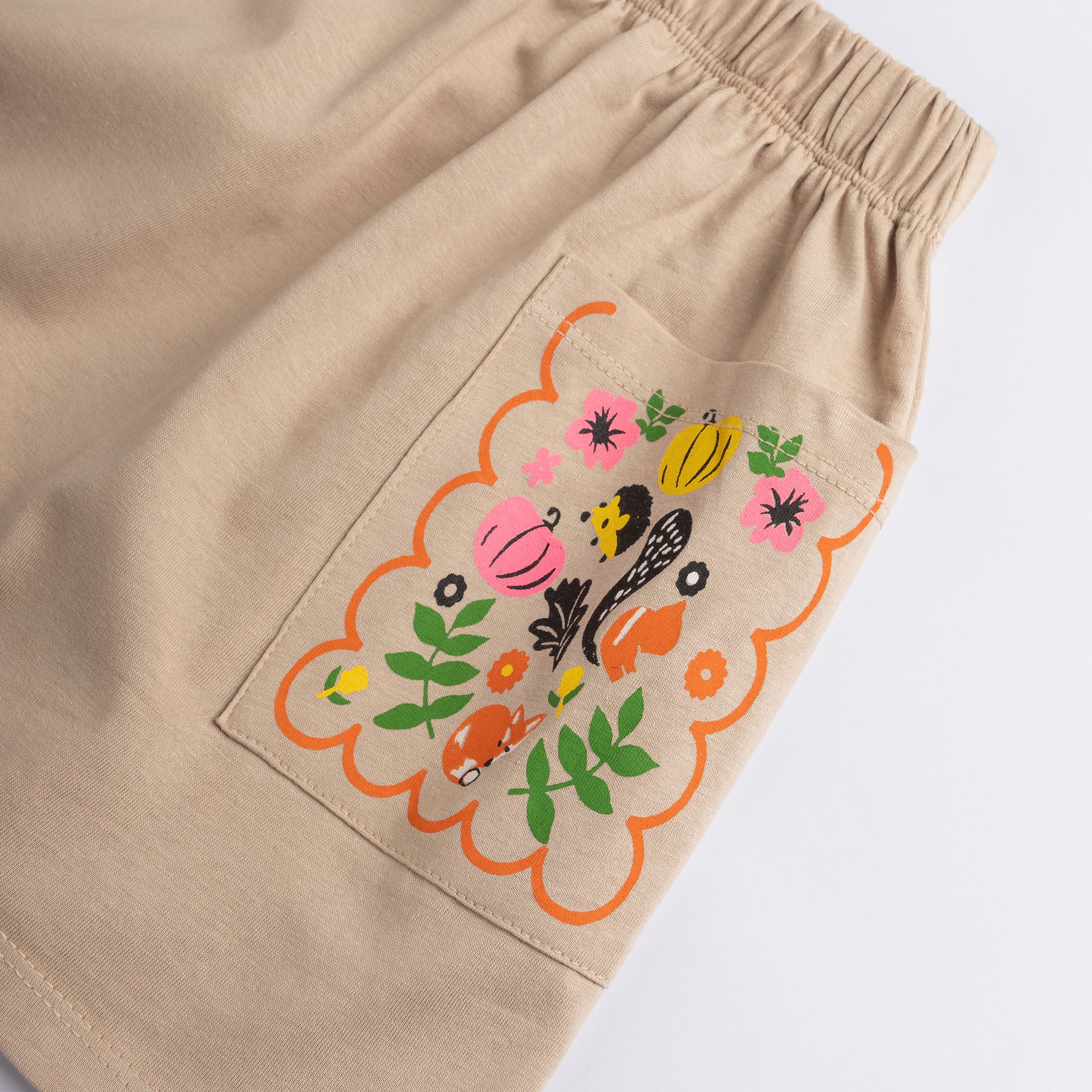 Printed Beige Pocket Shorts