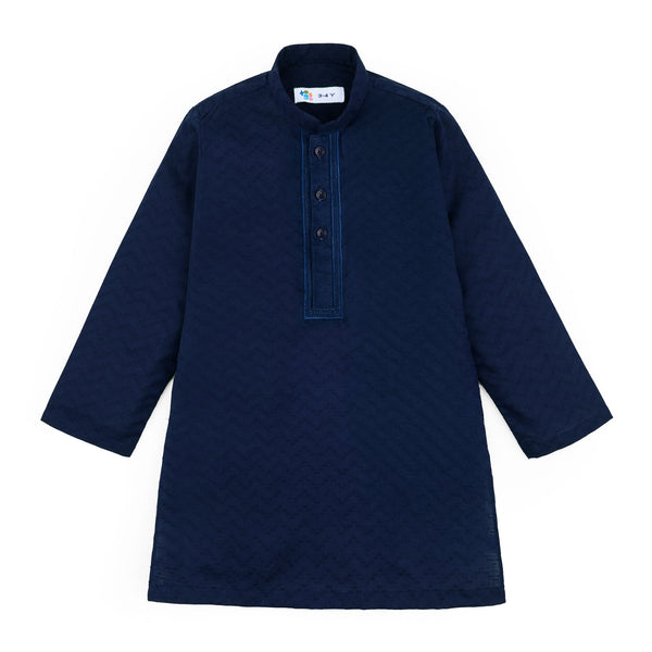 Navy Blue Self Printed Kurta