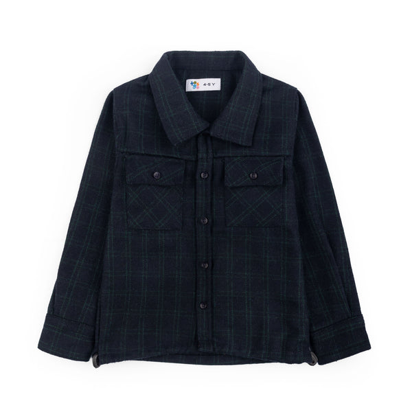Navy Green Checkered Wool Shacket