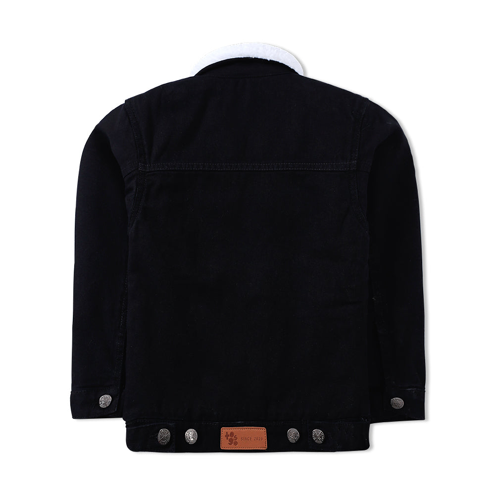 Black Denim Shearling Collar Jacket
