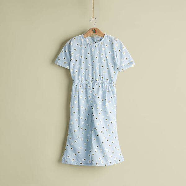 Floral Printed Sky Blue Jump Suit