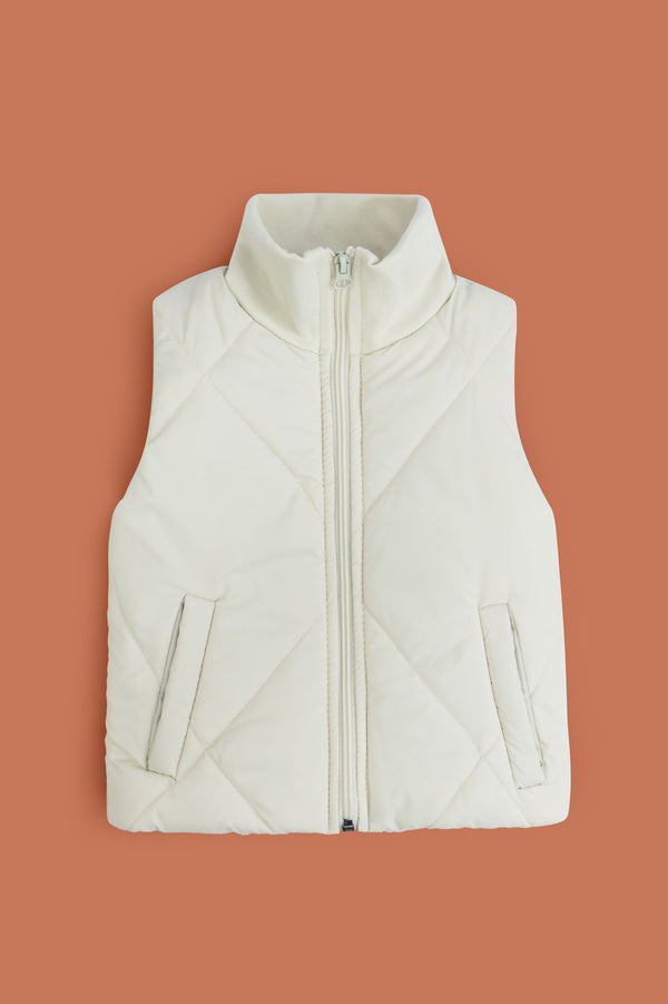 Rib Collar Sleeveless Puffer Jacket
