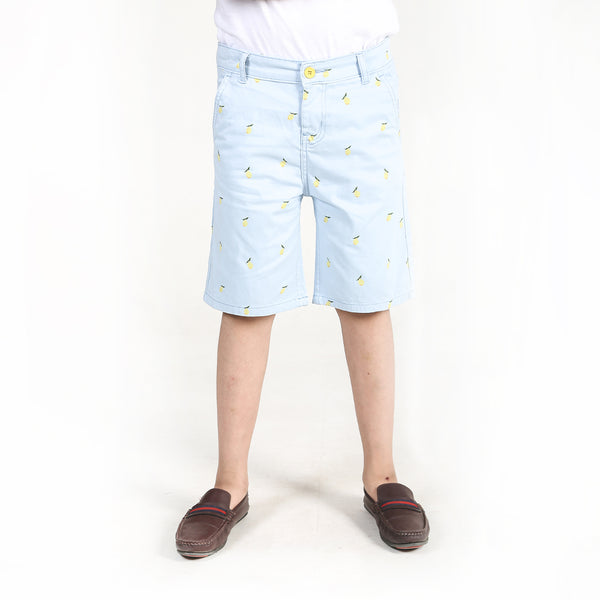 Sky Blue Printed Twill Shorts