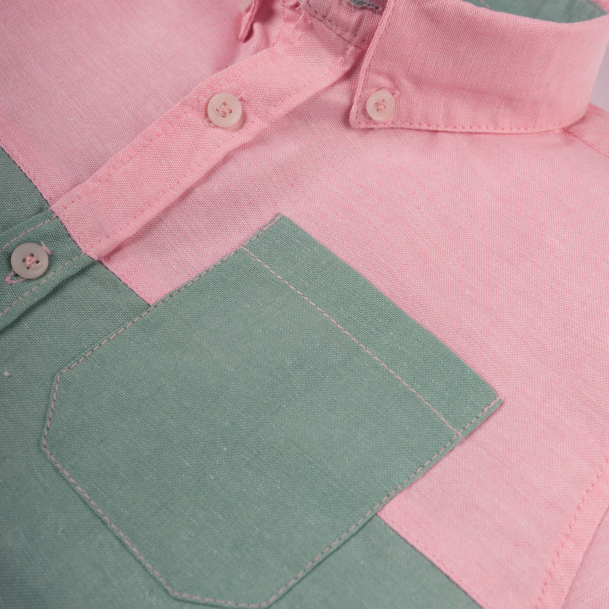 Pink Blue Blocking Button Down Shirt