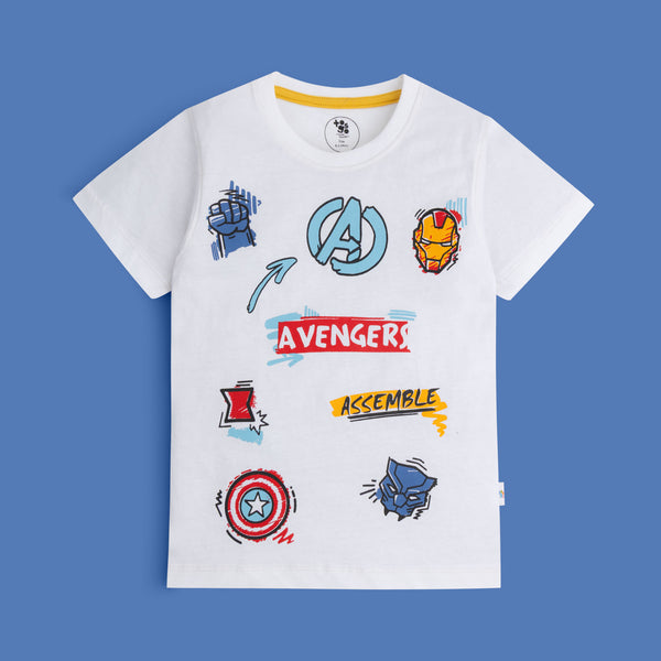 Avengers White Allover Graphic T-Shirt