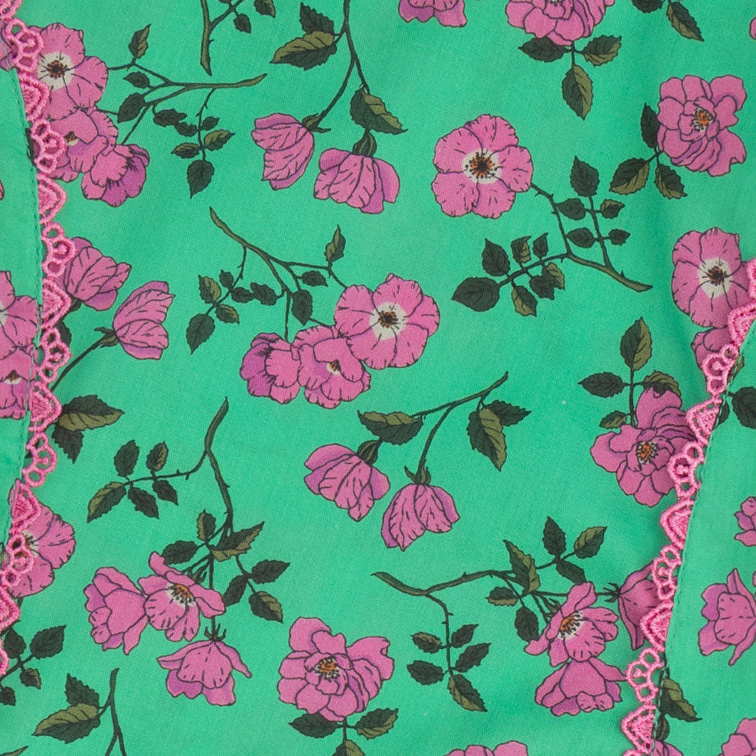 Green Pink Floral Printed Cotton Kurti