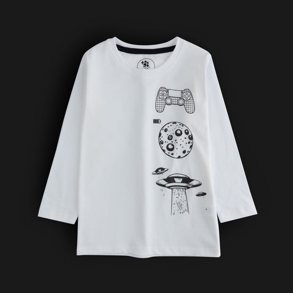 White Graphic Full Sleeve T-Shirt