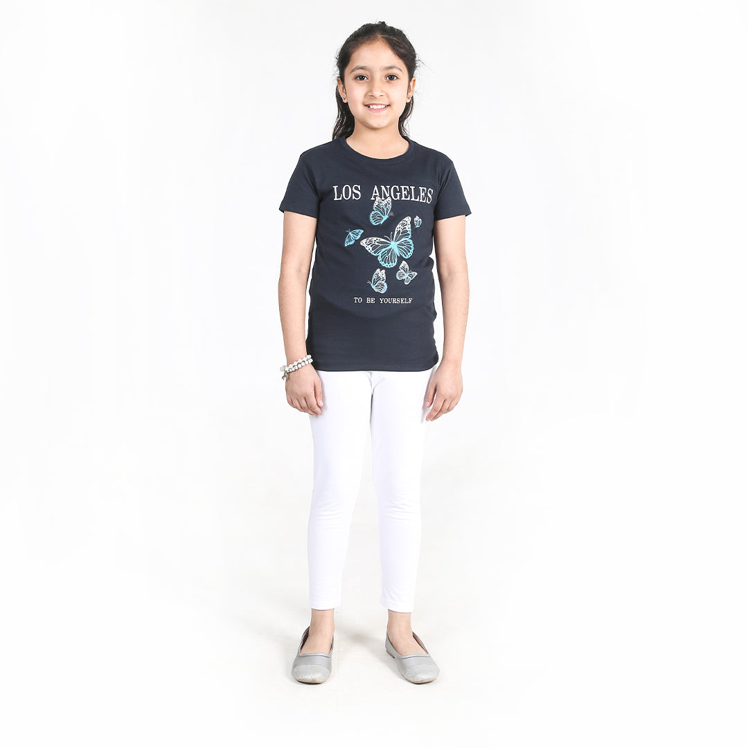 Navy Butterfly Graphic T-Shirt