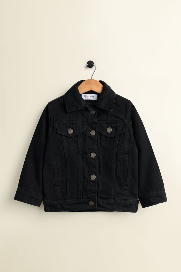 Cross Pocket Black Denim Jacket