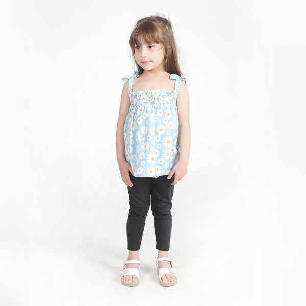 White Sun Flower Spaghett Dress