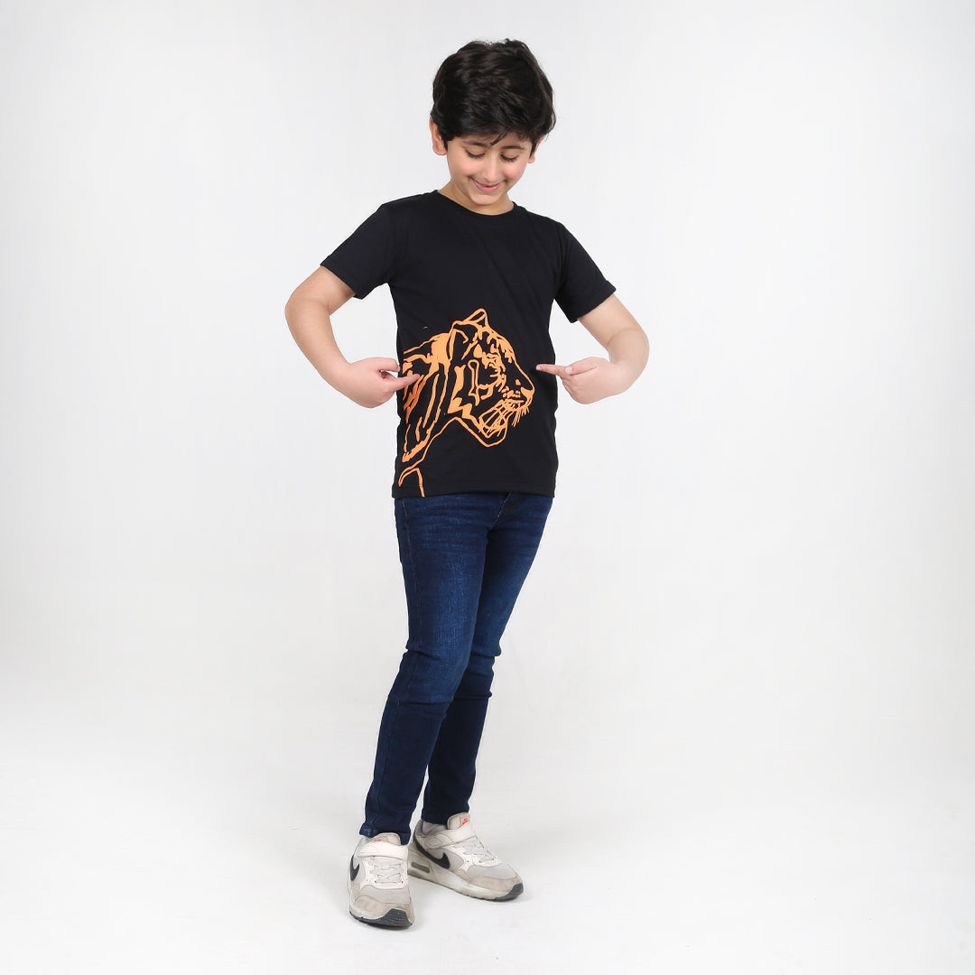 Black Tiger Puff Print T-Shirt