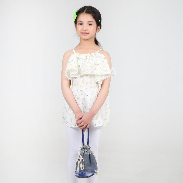 White Cotton Printed Top