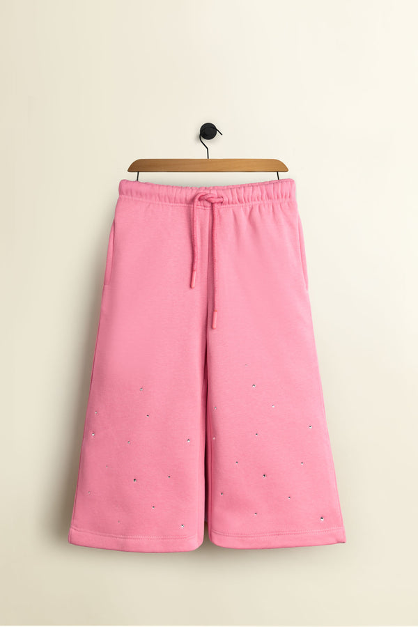 Diamond Studded Pink Fleece Trouser