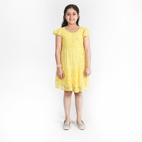 Yellow Net Floral Frock