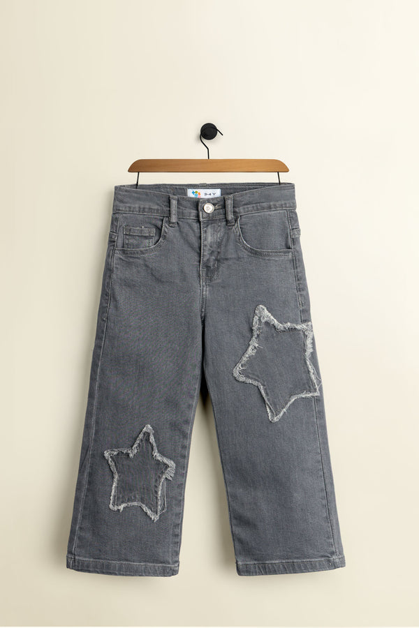Star Patched Grey Denim