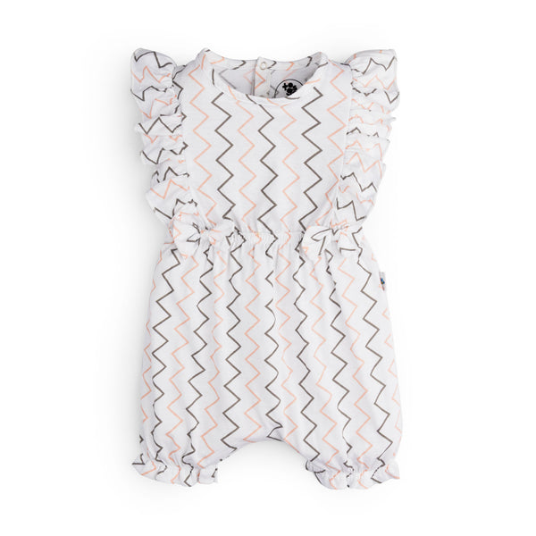 White Wavy Printed Romper