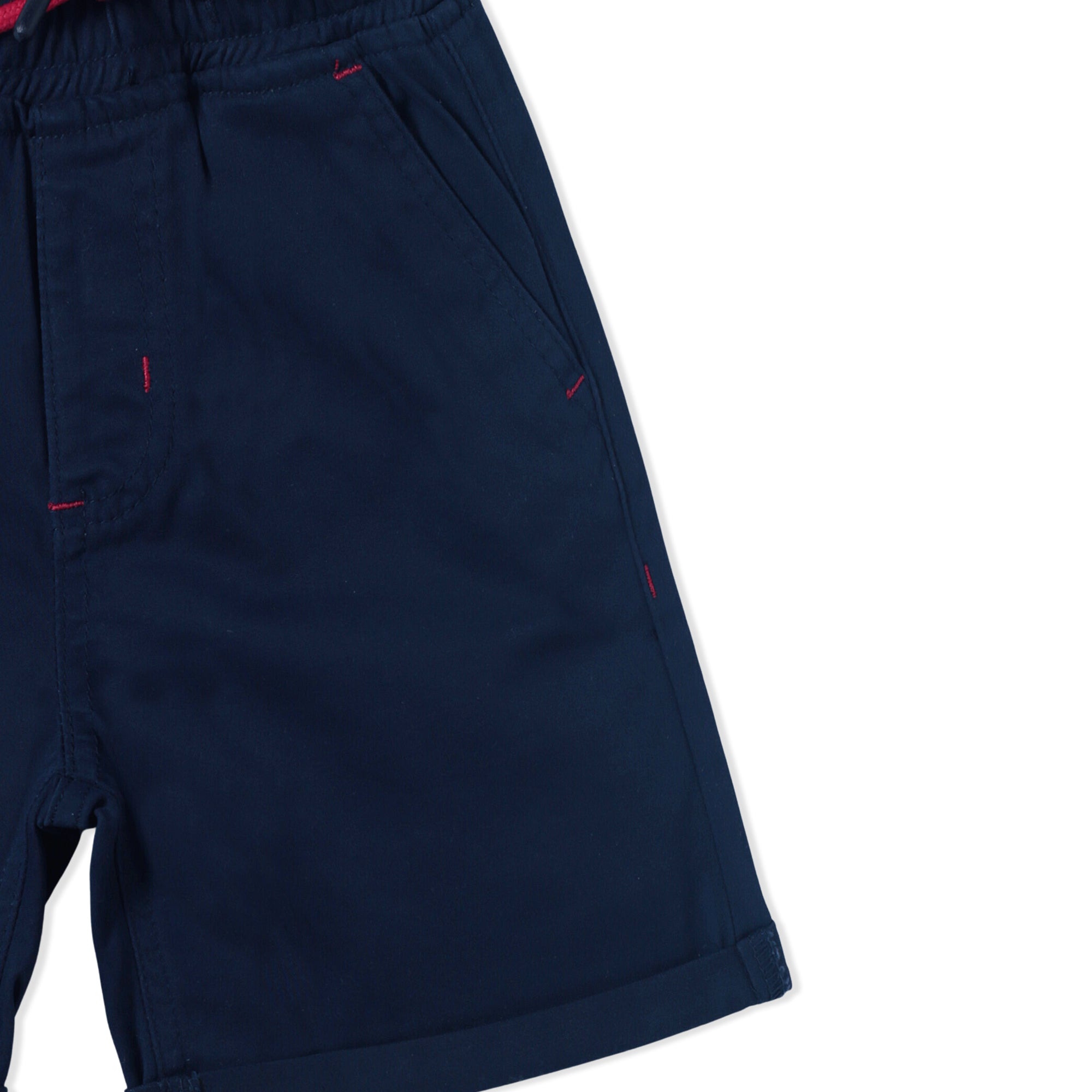 Red Drawstring Navy Twill Shorts