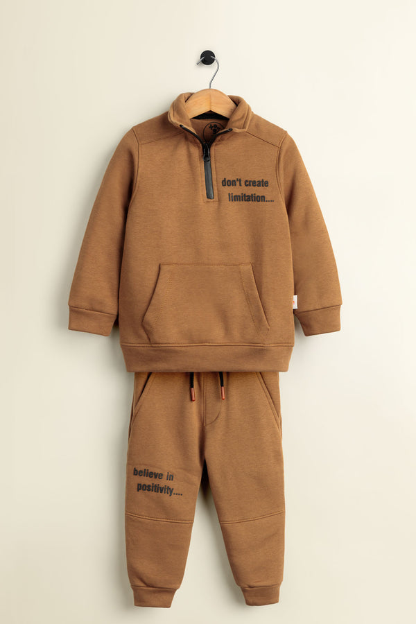 Don’t Create Limitation Brown Fleece Tracksuit