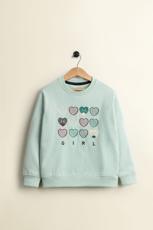 Light Green Heart Shapes Fleece Sweatshirt