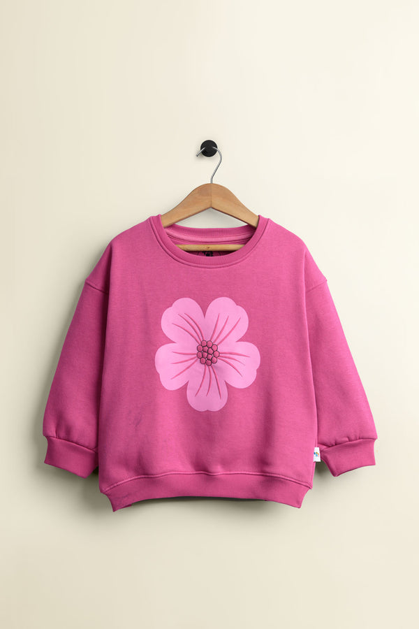 Pink Flower Graphic Fleece Sweatshirt