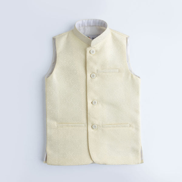 Self Jacquard Off White Waistcoat
