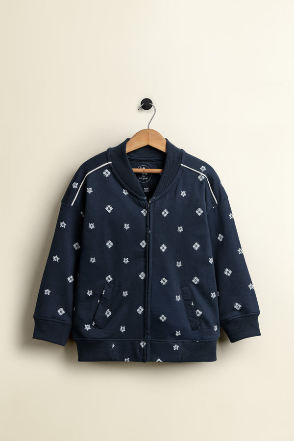 Navy Floral Jersey Zipper