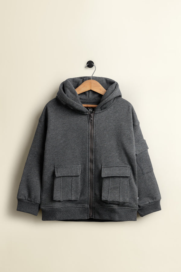 Charcoal Cargo Pocket Fleece Hoodie