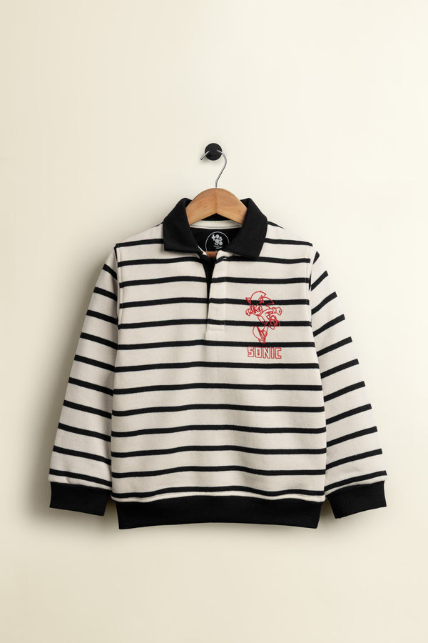 Sonic Black Striped Jersey Polo