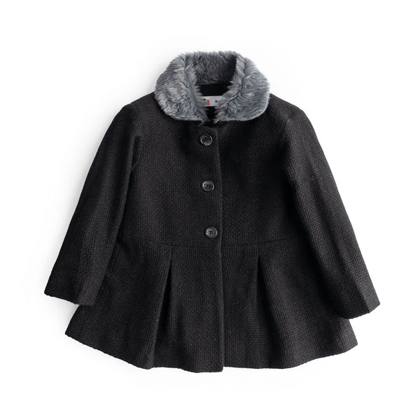 Girls Black Wool A-line Coat