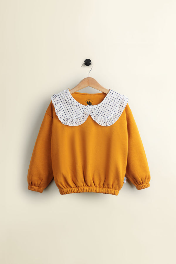 White Polka Dot Mustard Fleece Sweatshirt