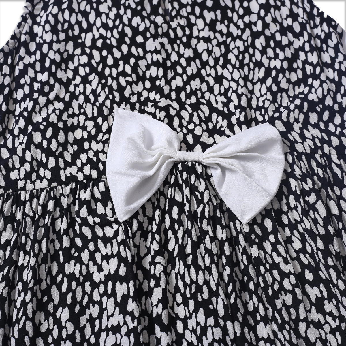 White Doted Black Jacquard Dress